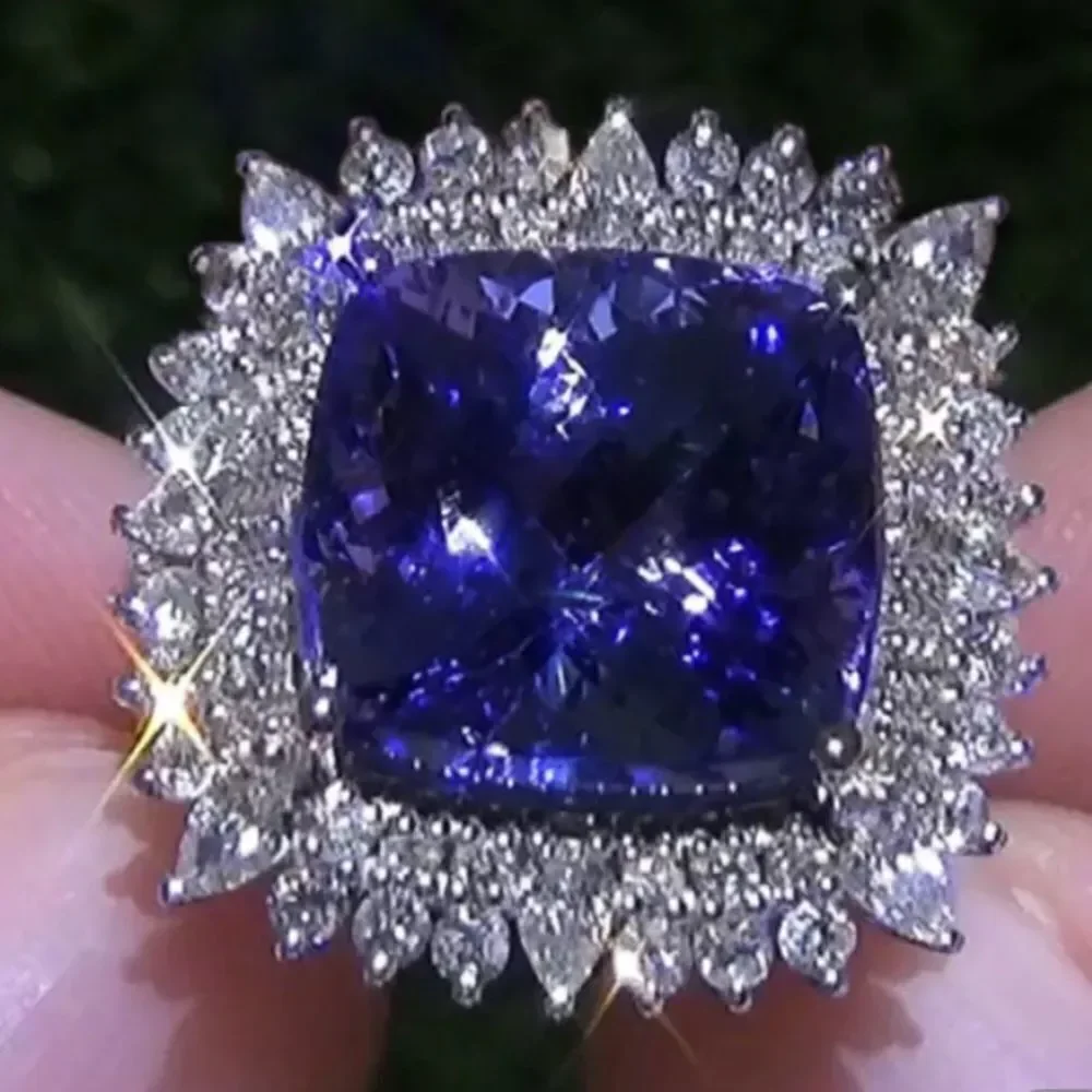 ❤️025❤️ 4.80 Ct Cushion Cut Blue Sapphire Halo Engagement‎ Ring 14K White Gold
